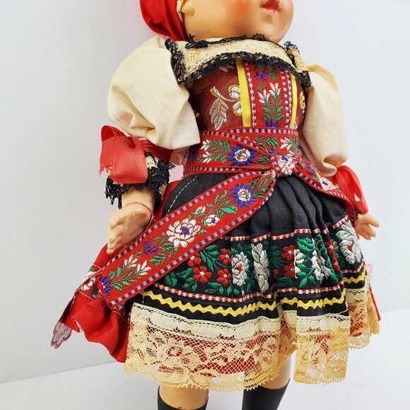 Czech Doll Lidova Tvorba VTG 60s UH Brod Traditional Outfit Moving Arms Legs 13" - Picture 10 of 14